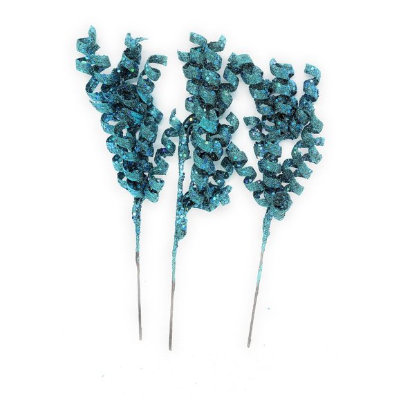 Turquoise Blue Glitter Spiral Picks Floral, Vase or Party Decor (Set of 3) - Picture 3 of 3